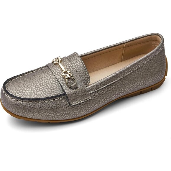Kordal Women's MetallicLeather Gold Accent Buckle Slip-Ons Walking Flats Loafers - Picture 2 of 9
